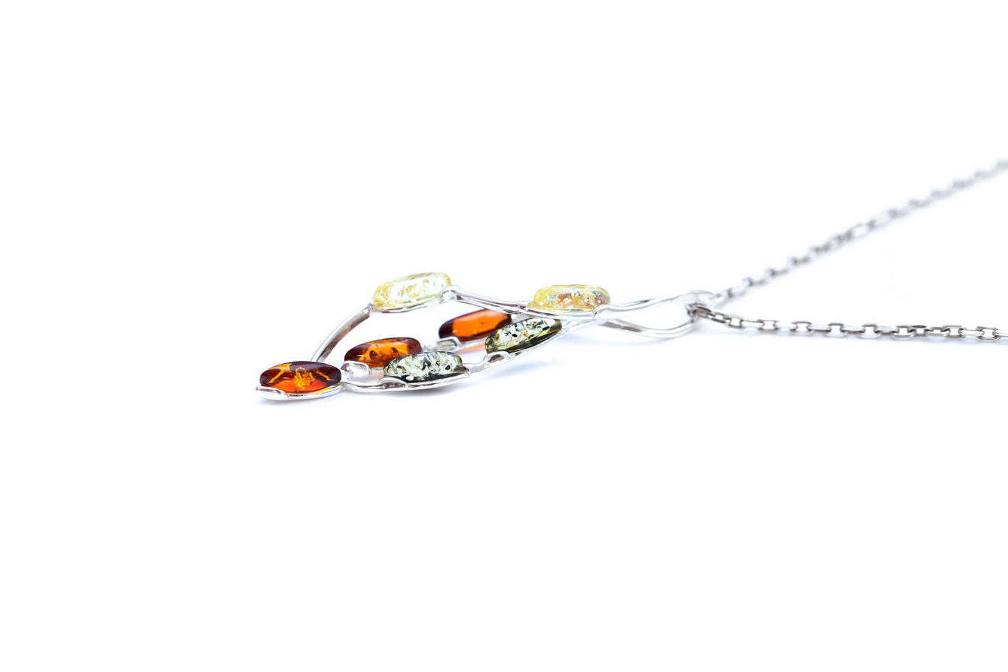 Multicolour Intertwined Pendant - Unique Baltic Amber & Sterling Silver Jewelry - BEYRUN