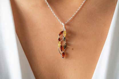 Multicolour Intertwined Pendant - Unique Baltic Amber & Sterling Silver Jewelry - BEYRUN