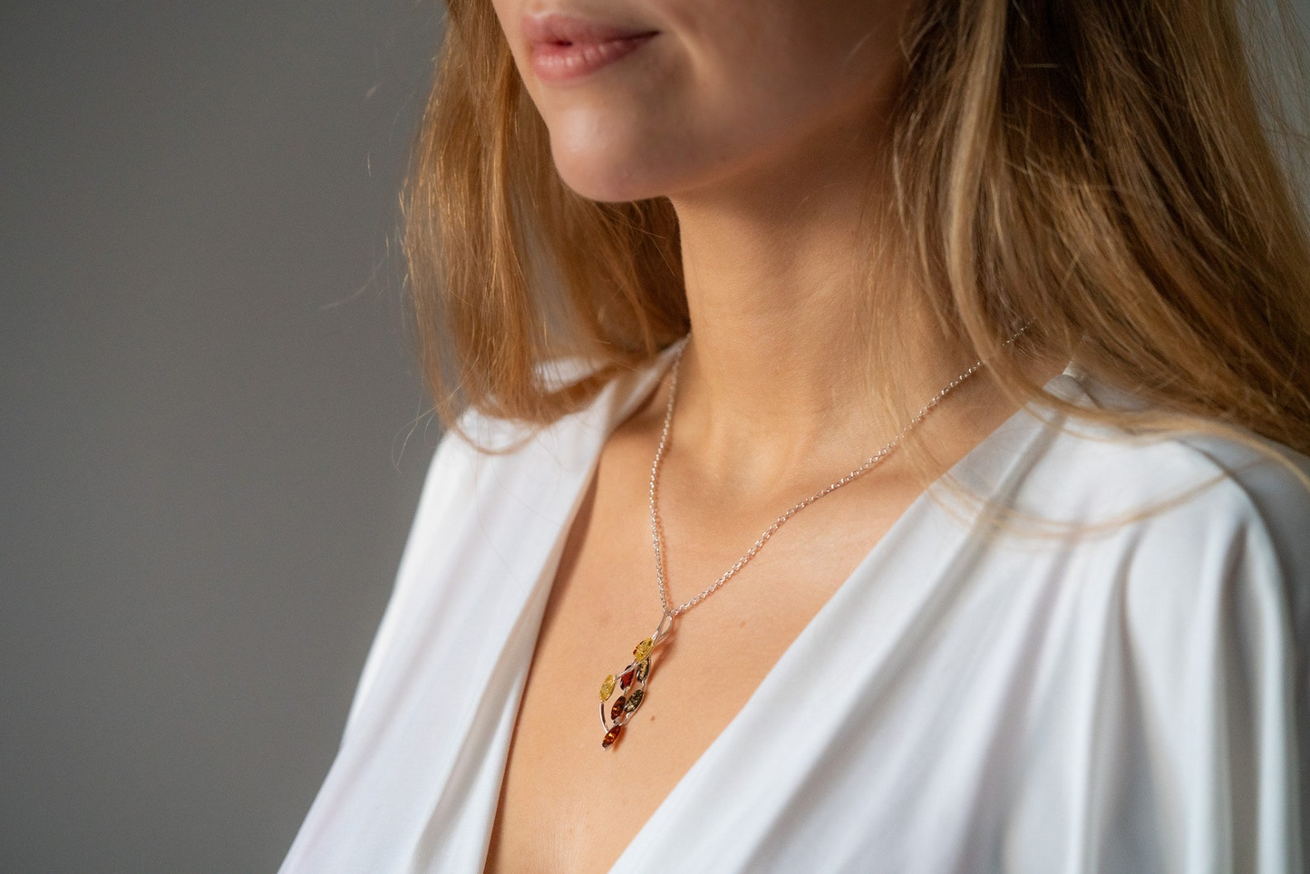 Multicolour Intertwined Pendant - Unique Baltic Amber & Sterling Silver Jewelry - BEYRUN