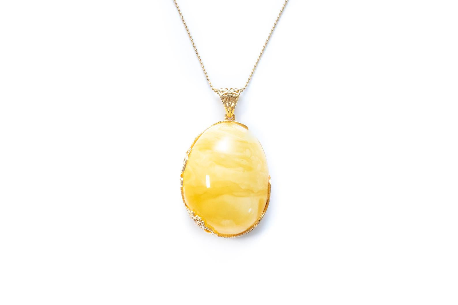 OOAK Butterscotch Reverse Filigree Pendant | Baltic Amber Jewelry - BEYRUN