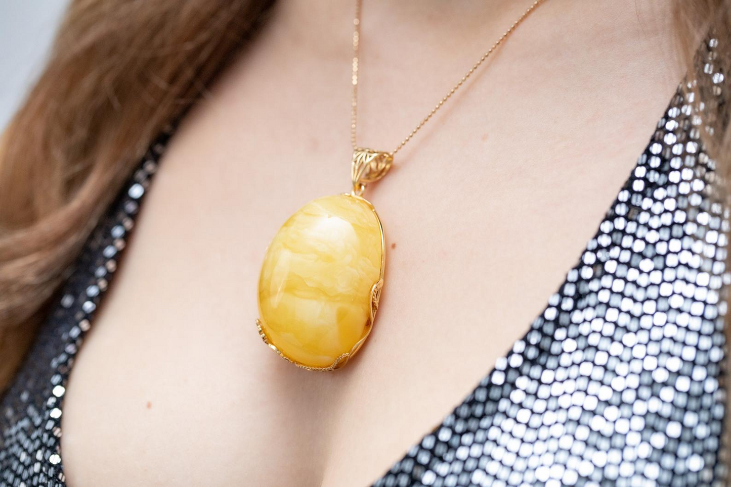 OOAK Butterscotch Reverse Filigree Pendant | Baltic Amber Jewelry - BEYRUN