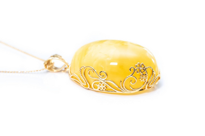 OOAK Butterscotch Reverse Filigree Pendant | Baltic Amber Jewelry - BEYRUN