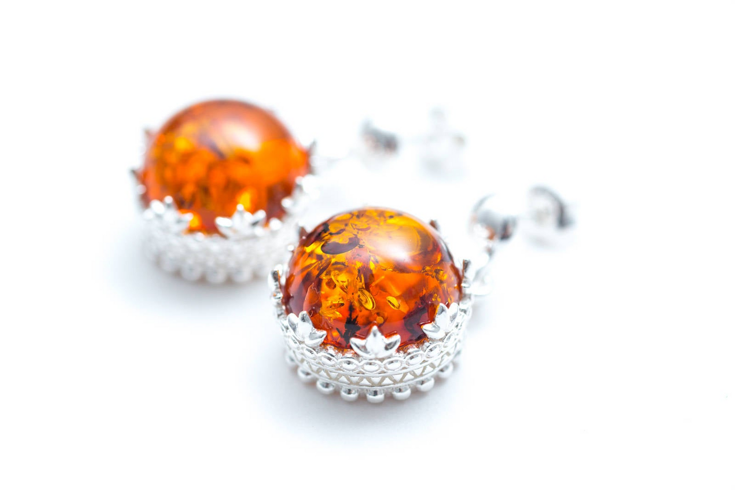 Princess Crown Drop Earrings | Sterling Silver & Baltic Amber - BEYRUN