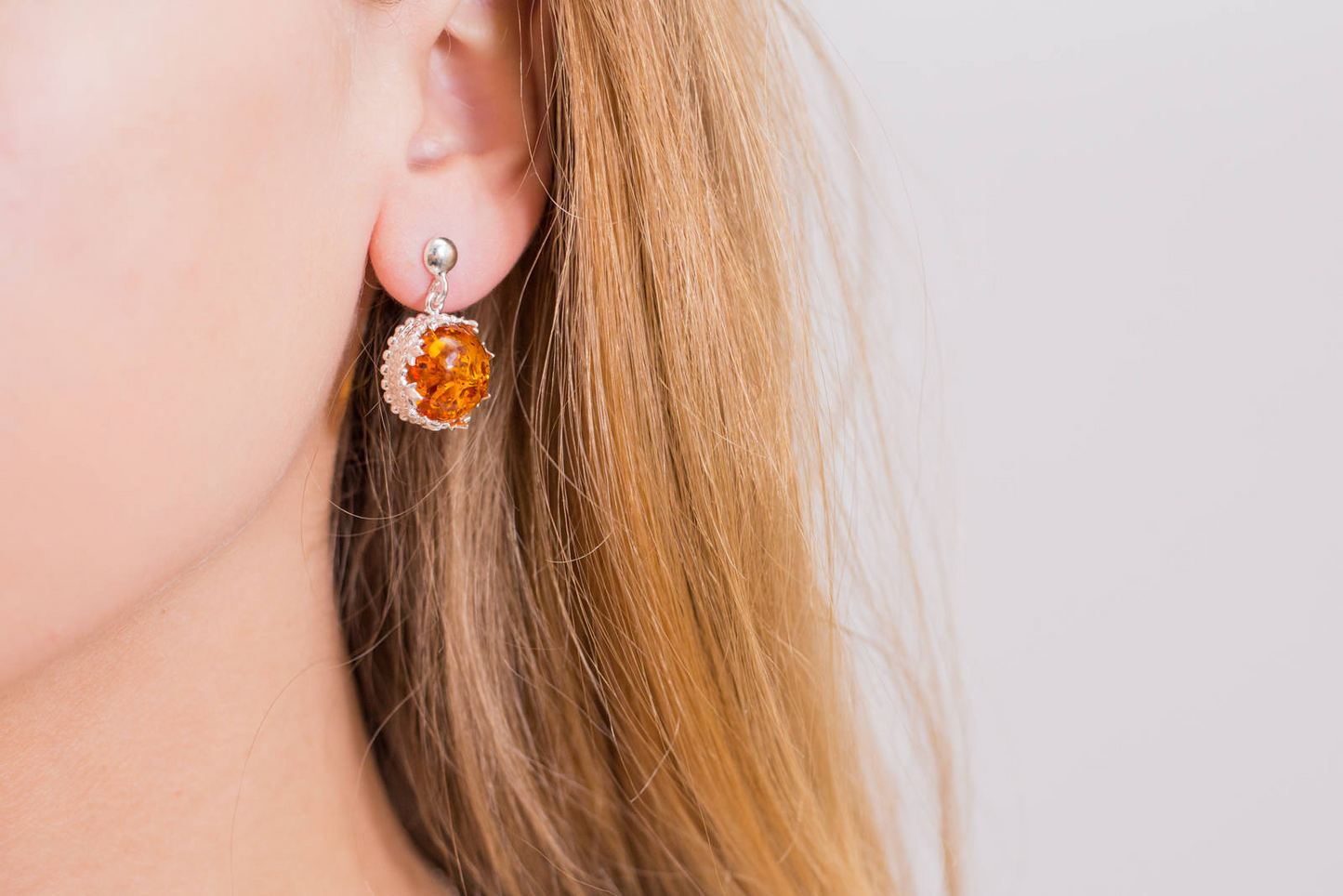 Princess Crown Drop Earrings | Sterling Silver & Baltic Amber - BEYRUN