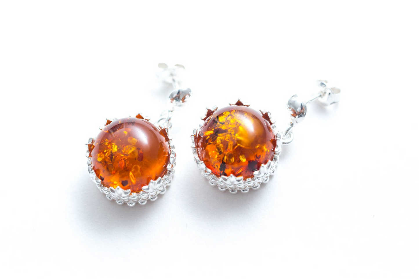 Princess Crown Drop Earrings | Sterling Silver & Baltic Amber - BEYRUN