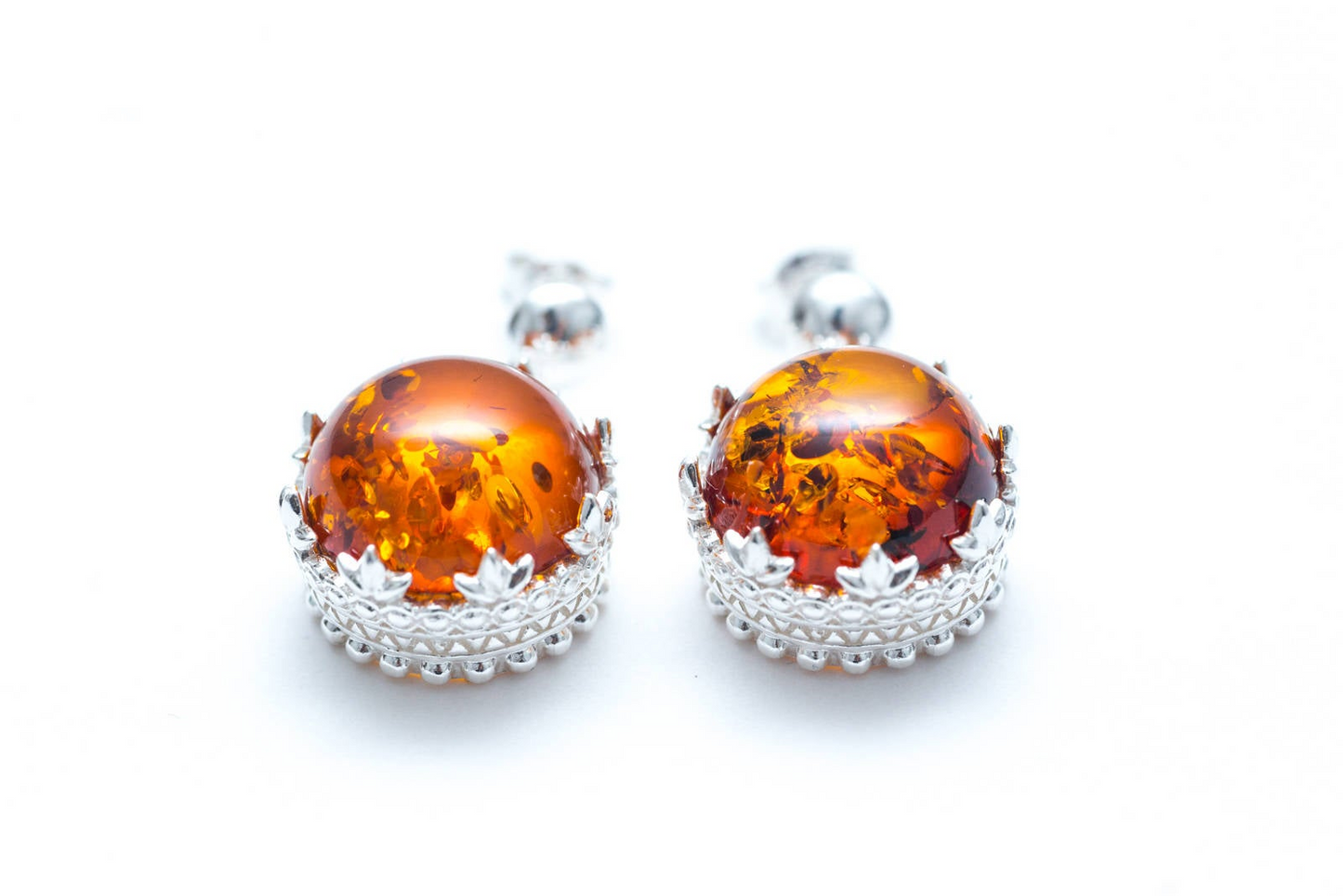 Princess Crown Drop Earrings | Sterling Silver & Baltic Amber - BEYRUN