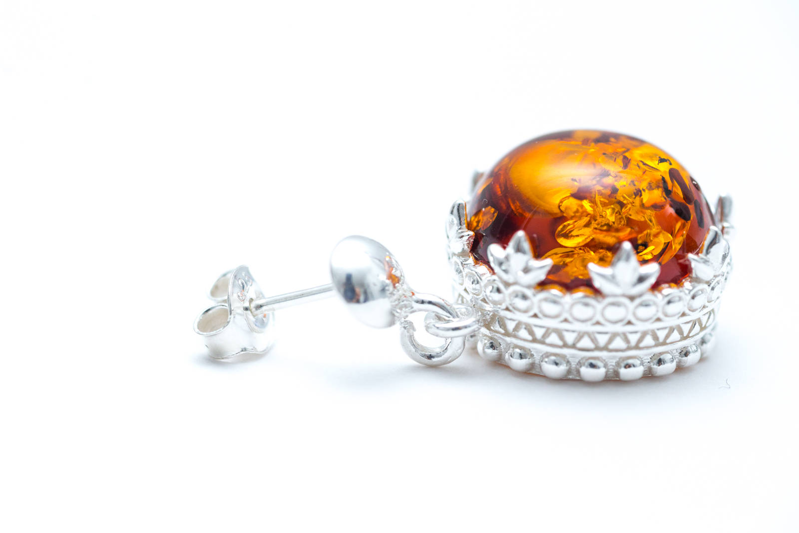 Princess Crown Drop Earrings | Sterling Silver & Baltic Amber - BEYRUN