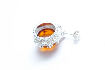 Princess Crown Drop Earrings | Sterling Silver & Baltic Amber - BEYRUN