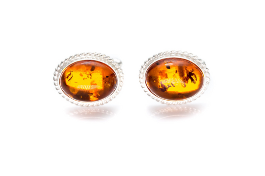 Quintessence Statement Amber Cufflinks - Elegant Baltic Amber with Sterling Silver - BEYRUN