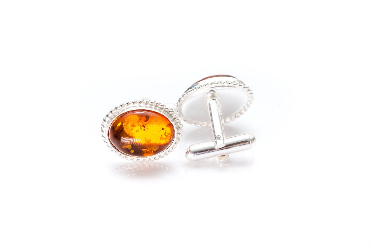 Quintessence Statement Amber Cufflinks - Elegant Baltic Amber with Sterling Silver - BEYRUN