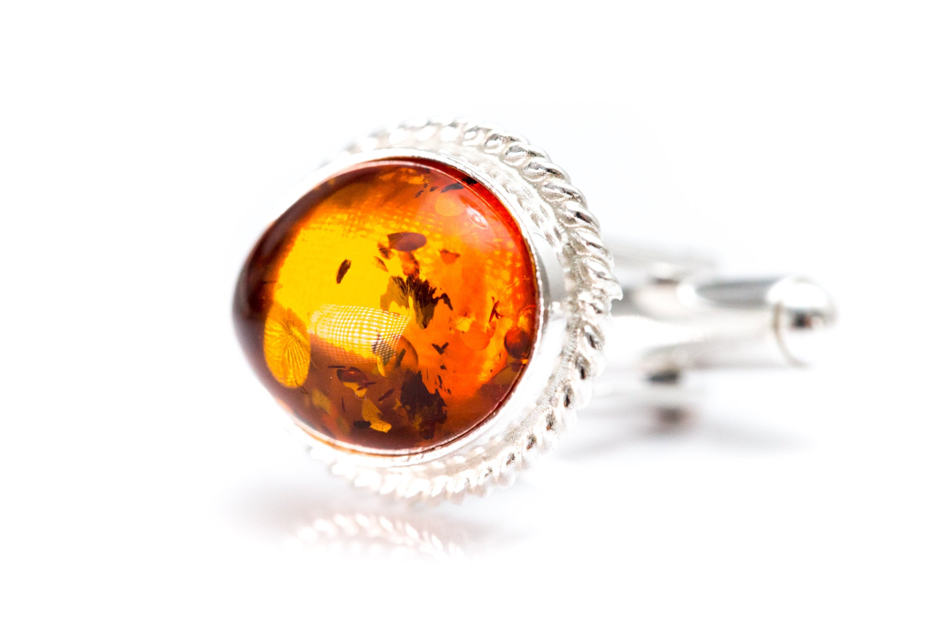 Quintessence Statement Amber Cufflinks - Elegant Baltic Amber with Sterling Silver - BEYRUN