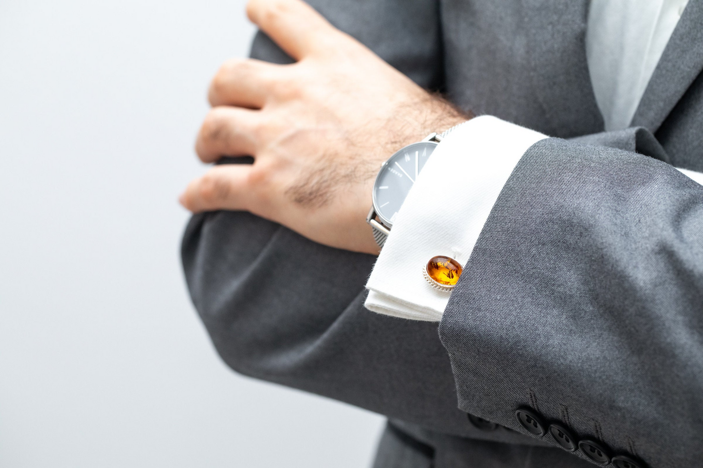 Quintessence Statement Amber Cufflinks - Elegant Baltic Amber with Sterling Silver - BEYRUN