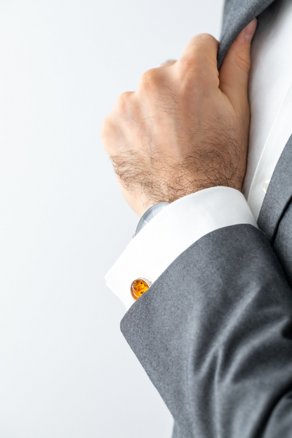 Quintessence Statement Amber Cufflinks - Elegant Baltic Amber with Sterling Silver - BEYRUN