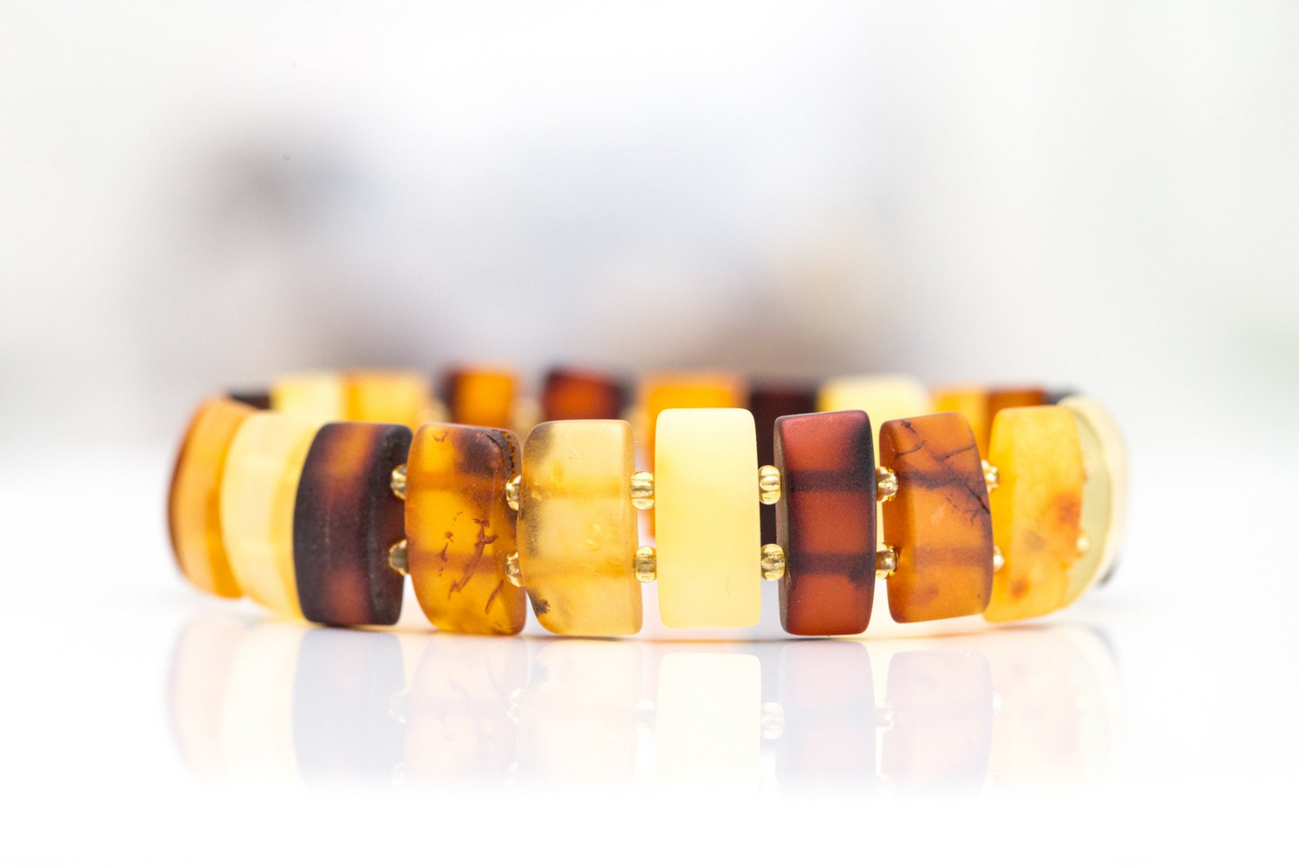 Unisex Amber Rectangular Bead Bracelet