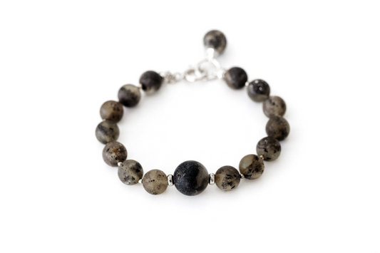 RAW Organic Boho Amber Bracelet - EarthAccent Bead Bracelet in Dark Grey Tones - BEYRUN