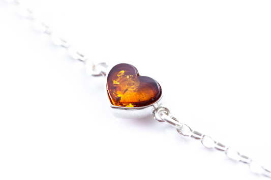 Reversible Dainty Amber Heart Bracelet - Elegant Minimalist Sterling Silver Jewelry - BEYRUN