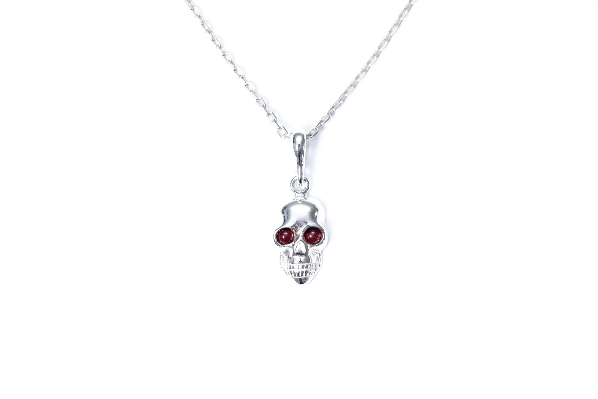 Sterling Silver Skull Necklace with Baltic Amber Stone Eyes - BEYRUN