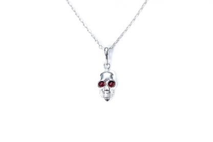 Sterling Silver Skull Necklace with Baltic Amber Stone Eyes - BEYRUN