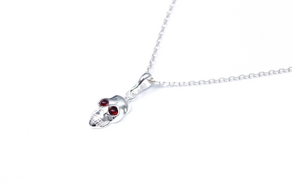 Sterling Silver Skull Necklace with Baltic Amber Stone Eyes - BEYRUN