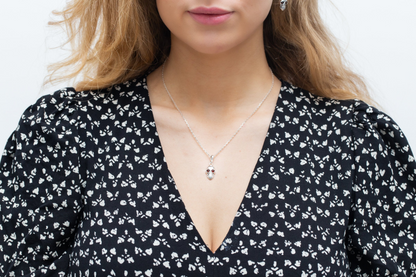 Sterling Silver Skull Necklace with Baltic Amber Stone Eyes - BEYRUN