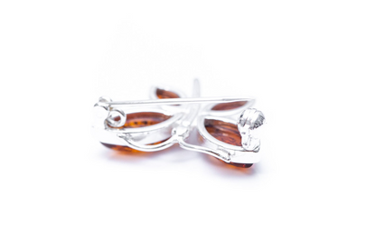 Small Amber Butterfly Brooch - Sterling Silver Frame, Cognac Amber, 25mm x 20mm - BEYRUN