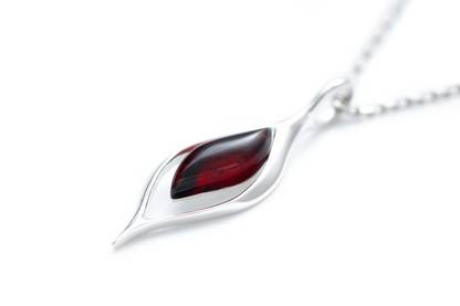 Small Droplet Cherry Amber Pendant - Modern Design, Sterling Silver, Baltic Amber - BEYRUN