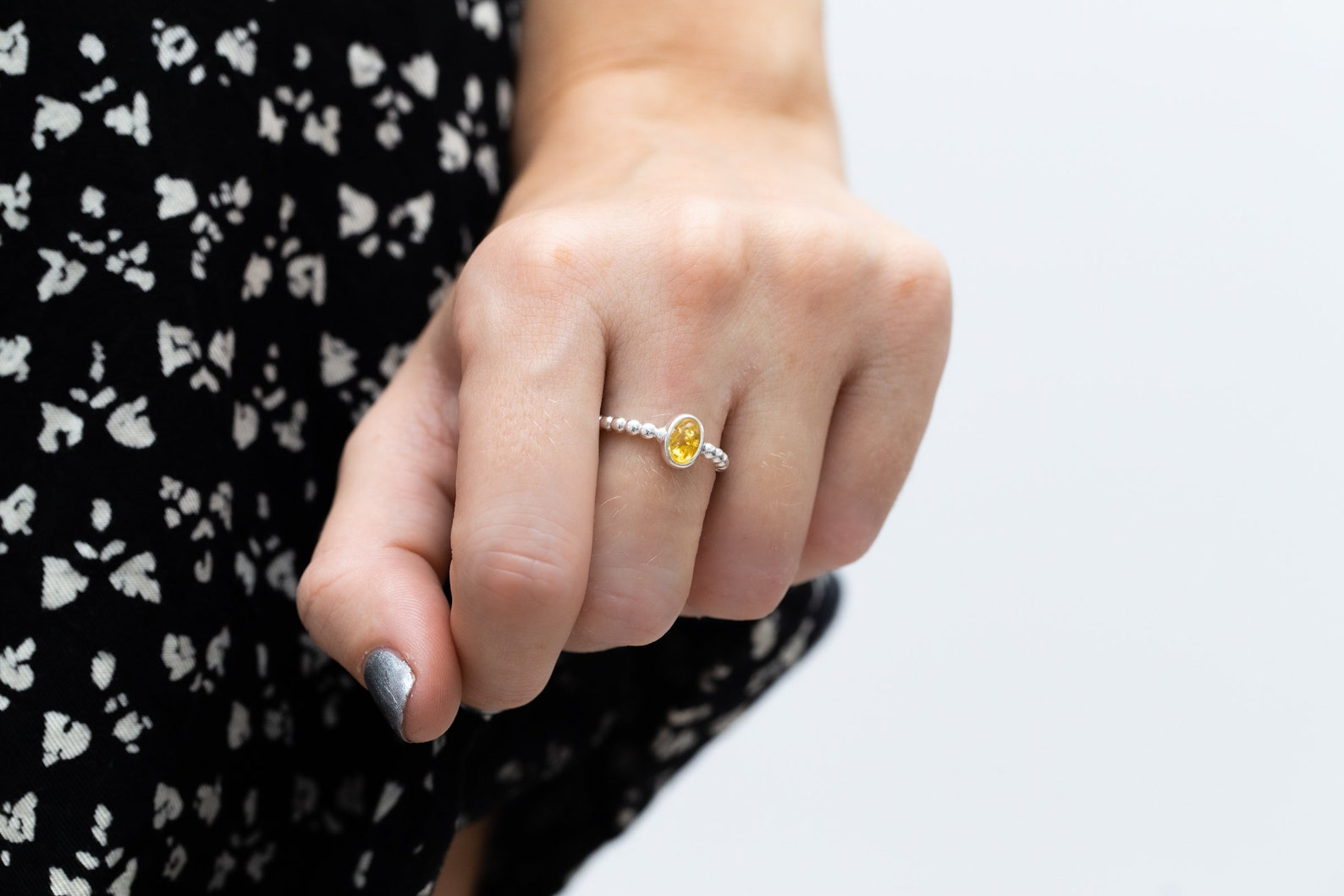 Yellow Amber Bubble Stacking Ring - Minimalist Everyday Wear - BEYRUN