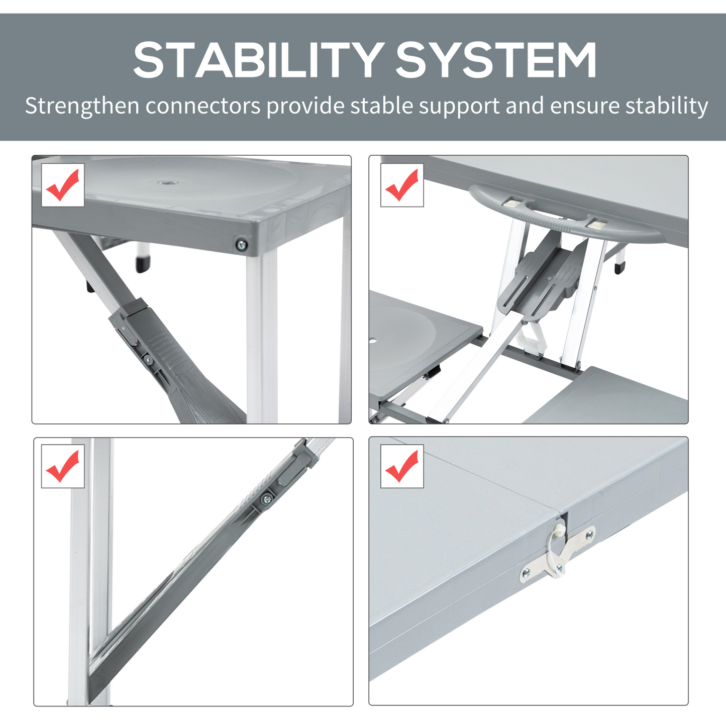 Outsunny Portable Foldable Camping Picnic Table with Seats, Chairs, and Umbrella Hole - Grey - BEYRUN