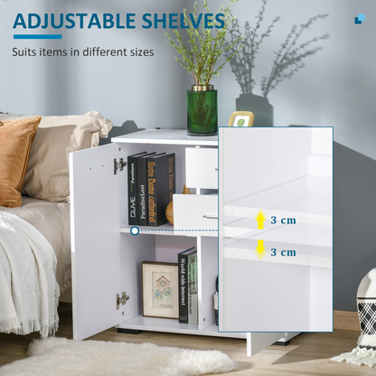 HOMCOM Modern High Gloss Sideboard Cabinet with Drawers - White Storage Furniture for Bedroom & Living Room - BEYRUN