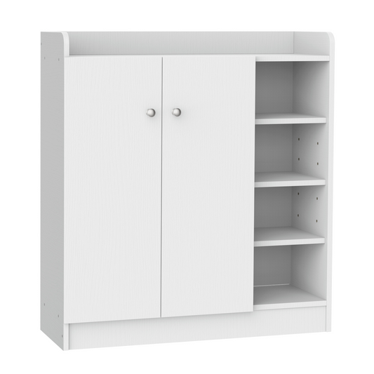 HOMCOM White Shoe Storage Cabinet with Adjustable 4 Shelves and Two Doors – Ideal Hallway Footwear Organizer - BEYRUN