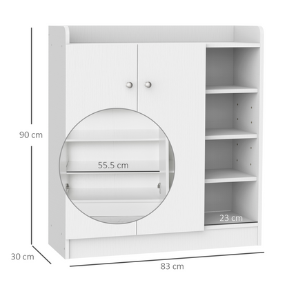 HOMCOM White Shoe Storage Cabinet with Adjustable 4 Shelves and Two Doors – Ideal Hallway Footwear Organizer - BEYRUN