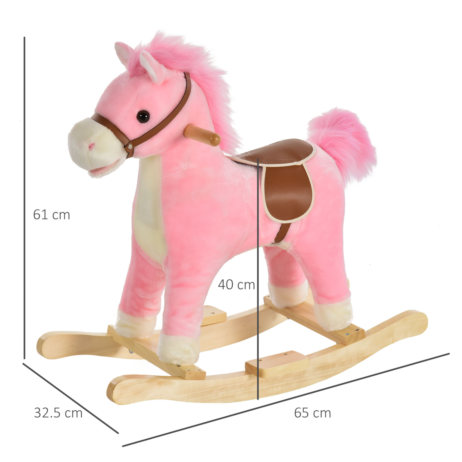 HOMCOM Kids Plush Rocking Horse w/ Sound Moving Mouth Wagging Tail Children Rocker Ride On Toy Gift 36-72 Months Pink - BEYRUN