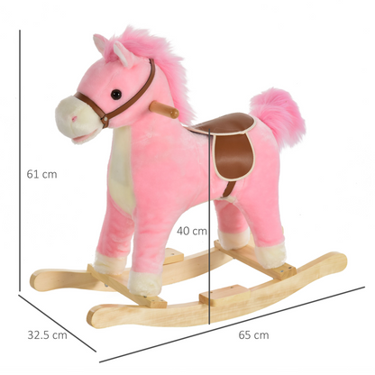 HOMCOM Kids Plush Rocking Horse w/ Sound Moving Mouth Wagging Tail Children Rocker Ride On Toy Gift 36-72 Months Pink - BEYRUN