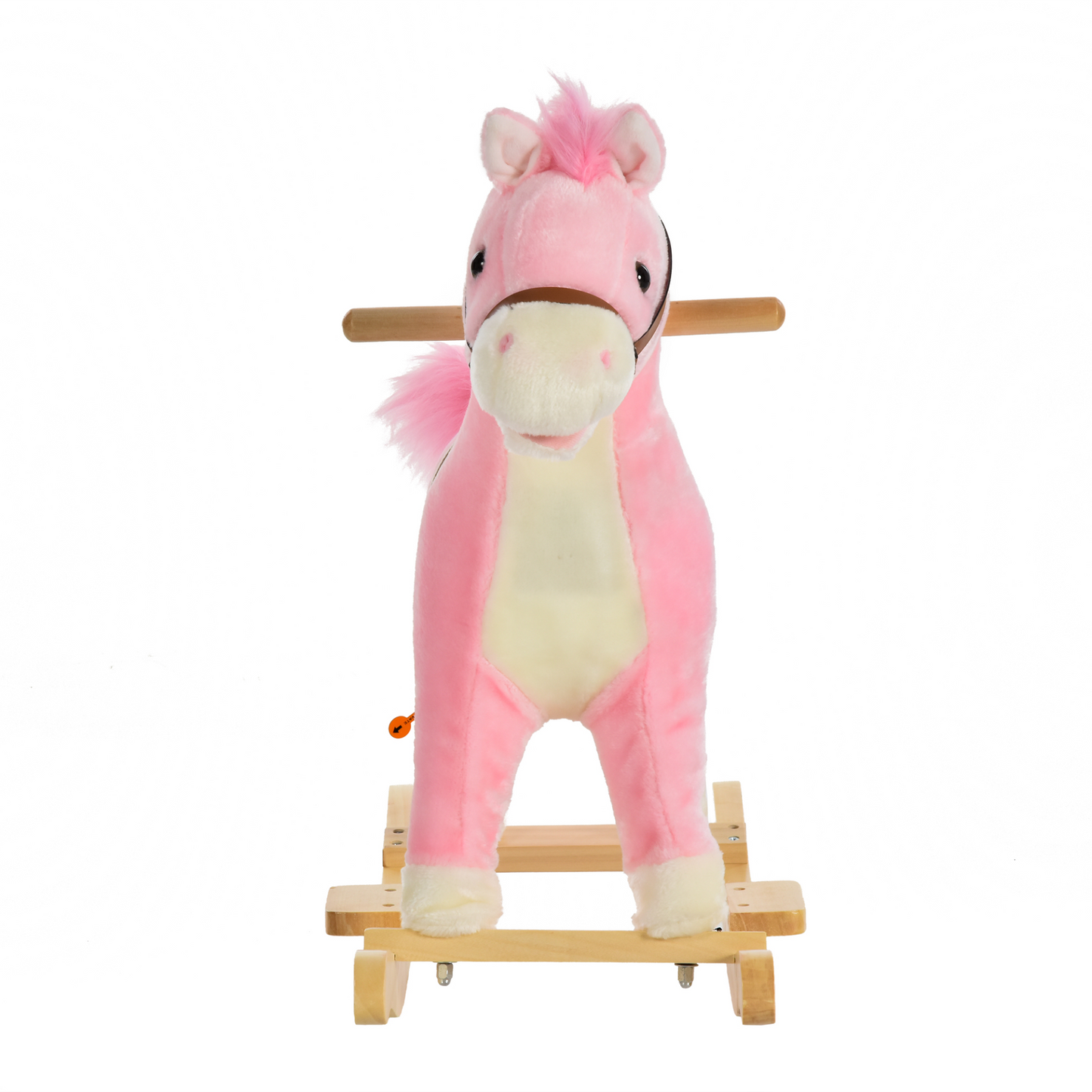 HOMCOM Kids Plush Rocking Horse w/ Sound Moving Mouth Wagging Tail Children Rocker Ride On Toy Gift 36-72 Months Pink - BEYRUN