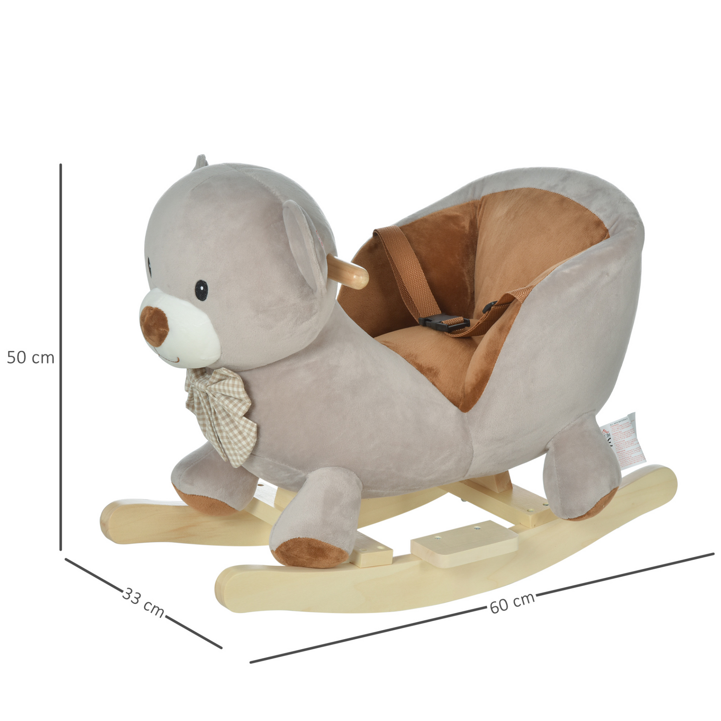 HOMCOM Kids Children Rocking Horse Plush Ride On Bear Seat with Sound Wood Base Seat Safety Belt Toddler Baby Toy Grey - BEYRUN