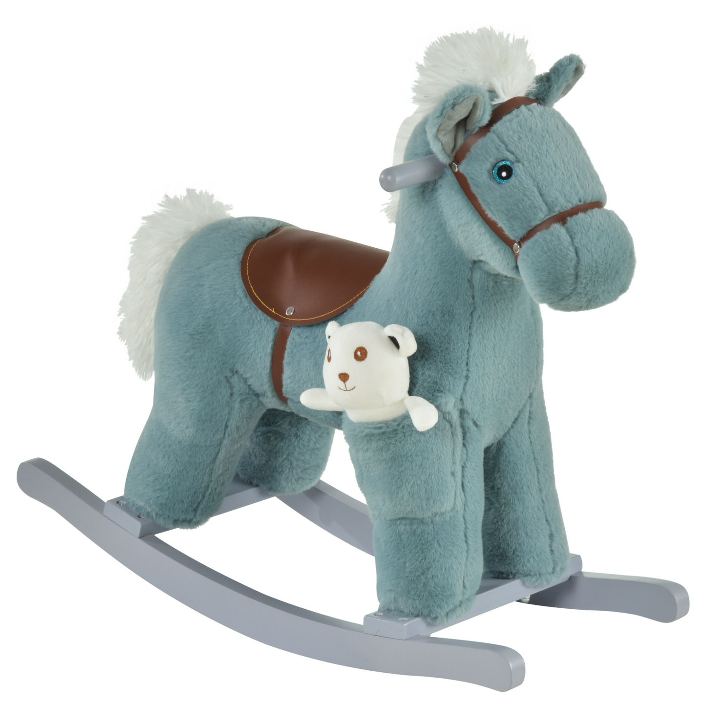 HOMCOM Kids Plush Ride-On Rocking Horse Toy Rocker with Realistic Sounds - Blue - BEYRUN