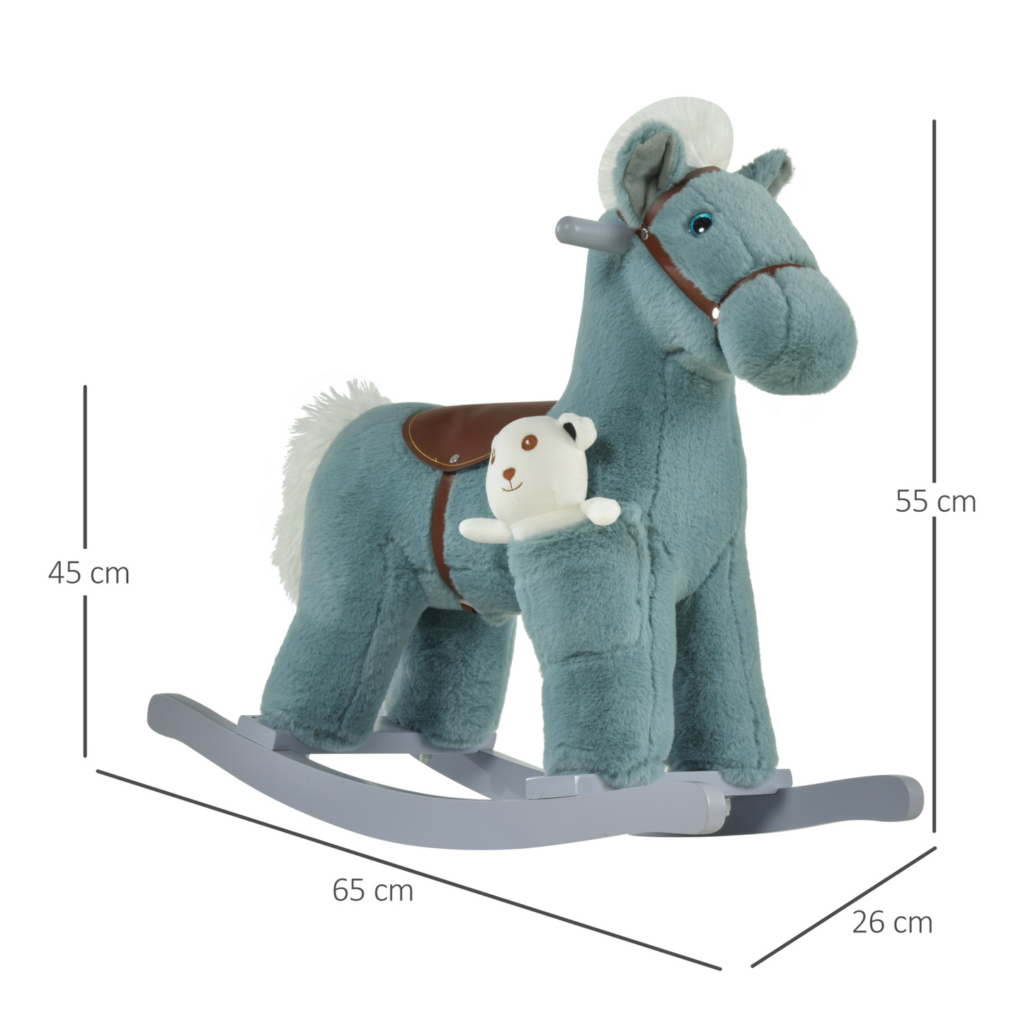 HOMCOM Kids Plush Ride-On Rocking Horse Toy Rocker with Realistic Sounds - Blue - BEYRUN