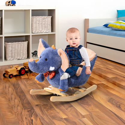 HOMCOM Children Kids Rocking Horse Toys Plush Elephant Rocker Seat with Sound Toddler Baby Gift Blue - BEYRUN