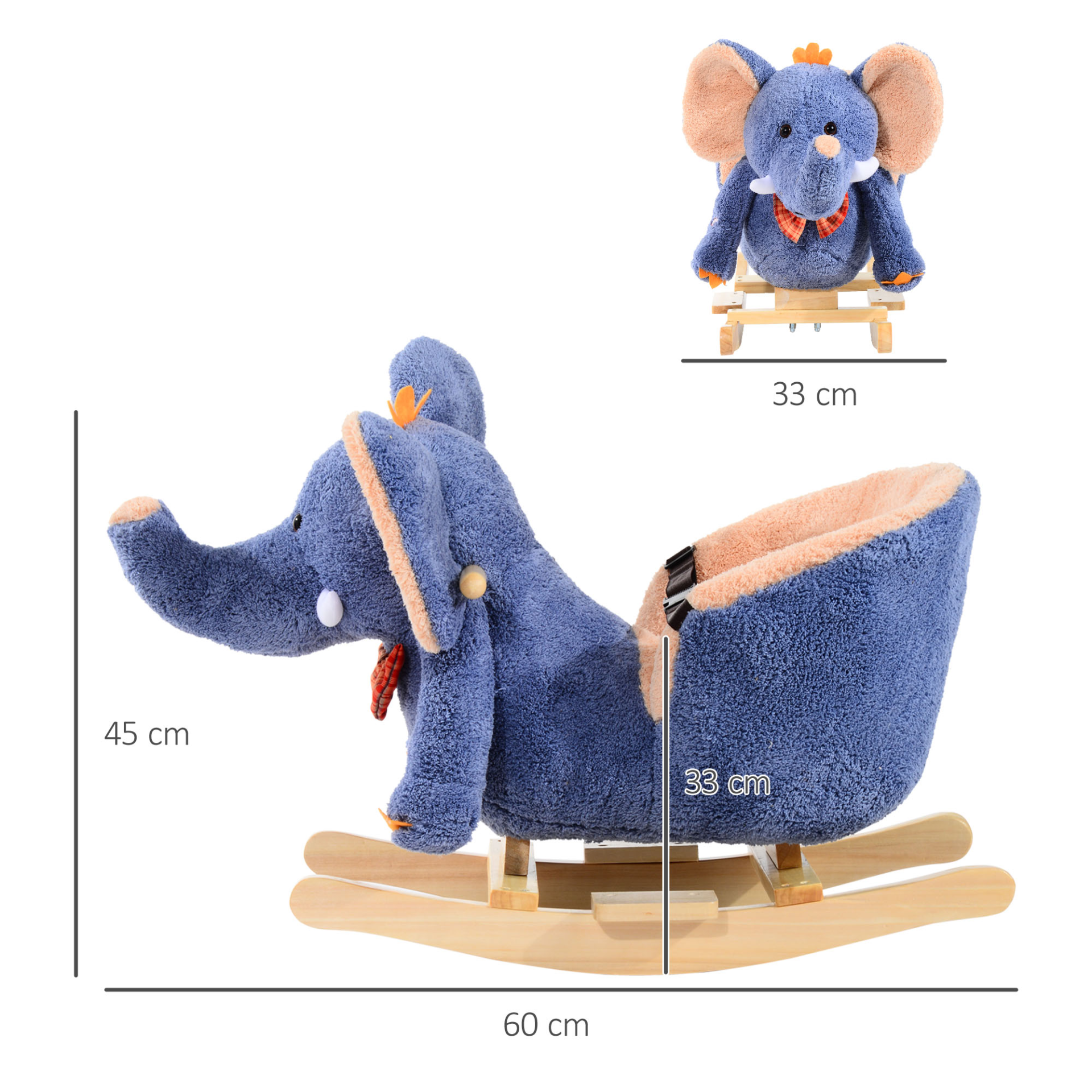 HOMCOM Children Kids Rocking Horse Toys Plush Elephant Rocker Seat with Sound Toddler Baby Gift Blue - BEYRUN