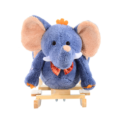 HOMCOM Children Kids Rocking Horse Toys Plush Elephant Rocker Seat with Sound Toddler Baby Gift Blue - BEYRUN