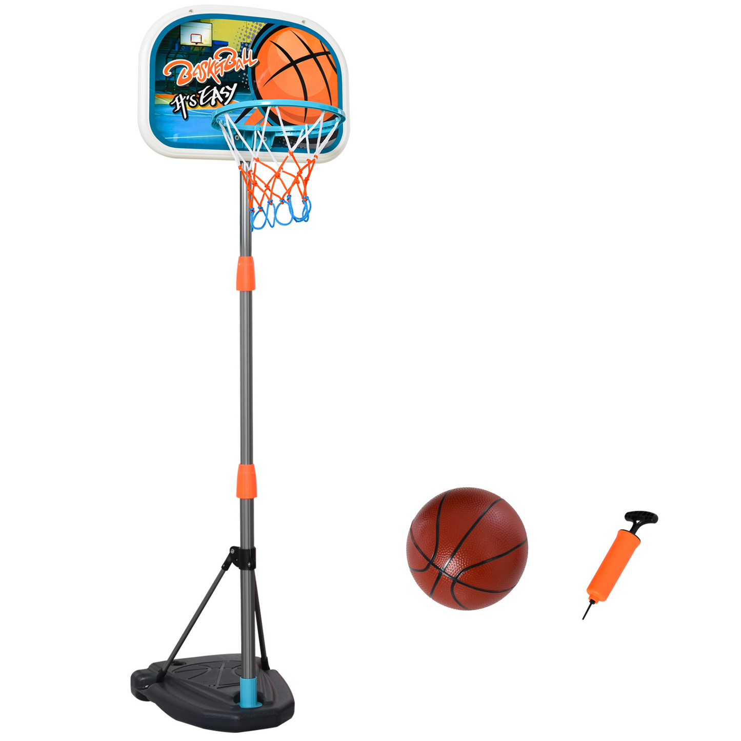 HOMCOM Kids Basketball Hoop and Stand - Portable Adjustable Basketball Set with Ball, Pump, and Backboard, Heights 126-158 cm - BEYRUN