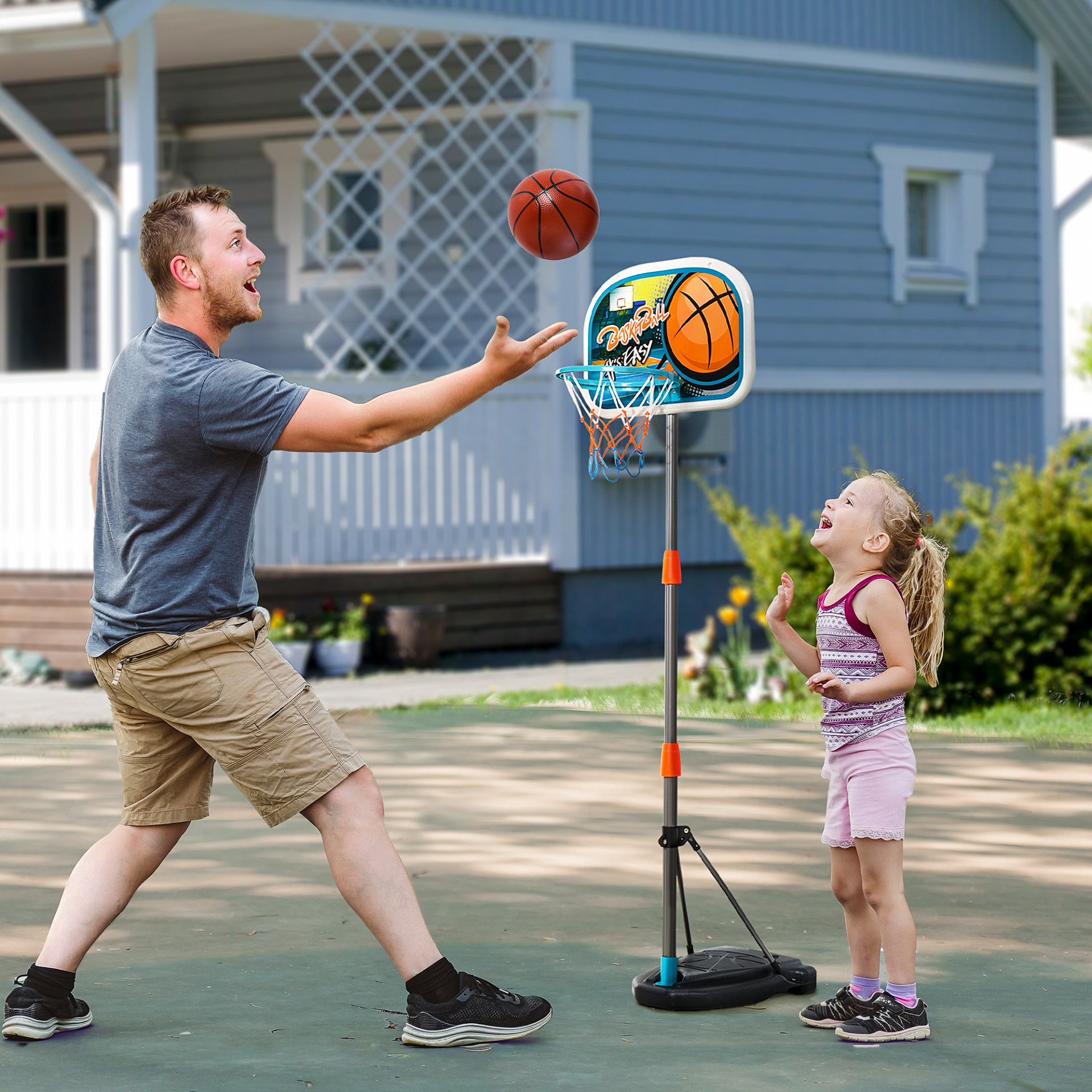 HOMCOM Kids Basketball Hoop and Stand - Portable Adjustable Basketball Set with Ball, Pump, and Backboard, Heights 126-158 cm - BEYRUN