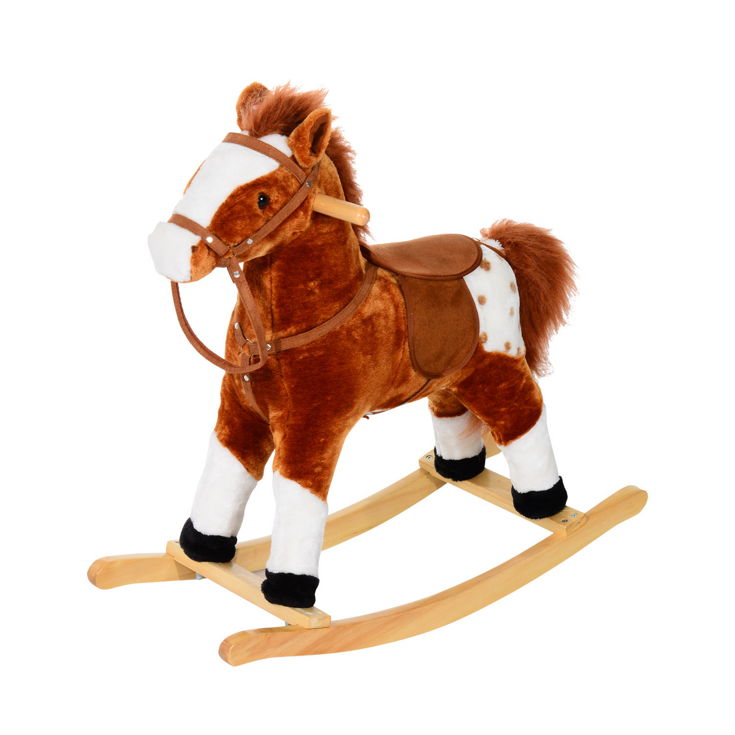 HOMCOM Children Child Kids Plush Rocking Horse with Sound Handle Grip Traditional Toy Fun Gift Brown - BEYRUN