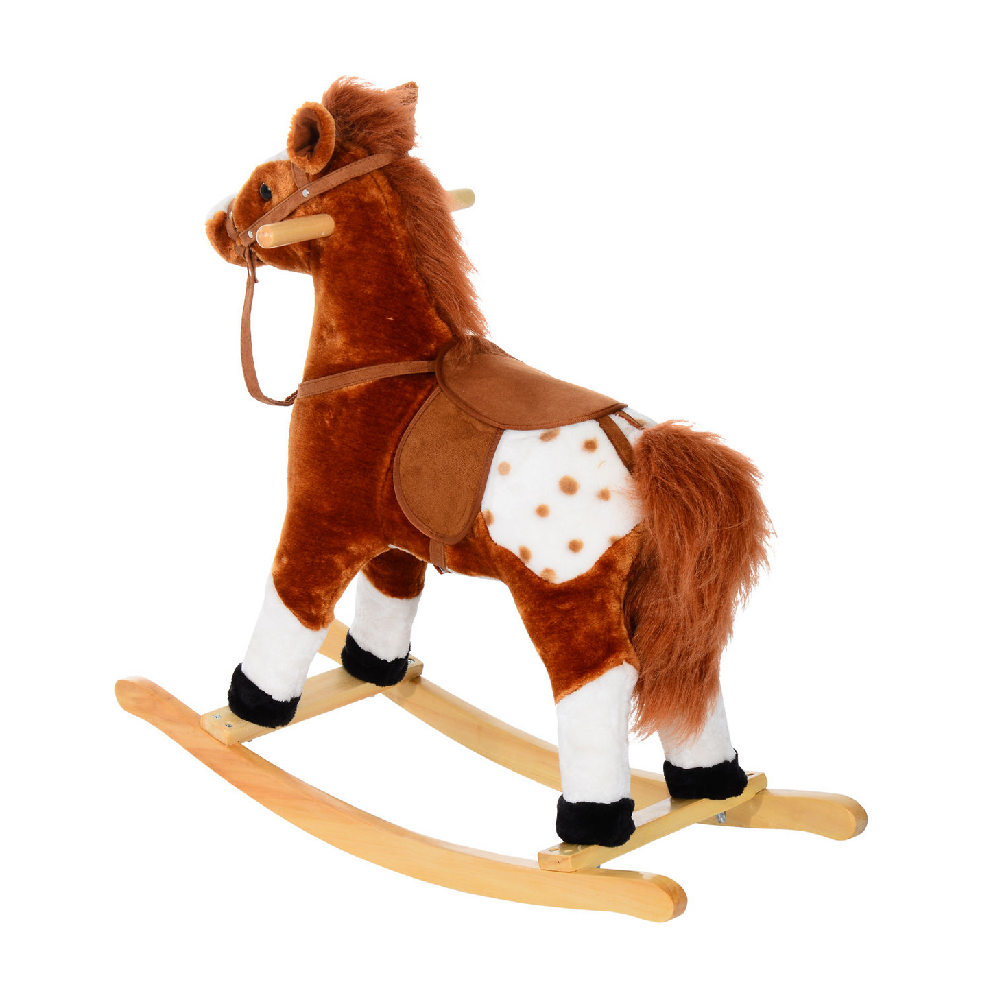 HOMCOM Children Child Kids Plush Rocking Horse with Sound Handle Grip Traditional Toy Fun Gift Brown - BEYRUN