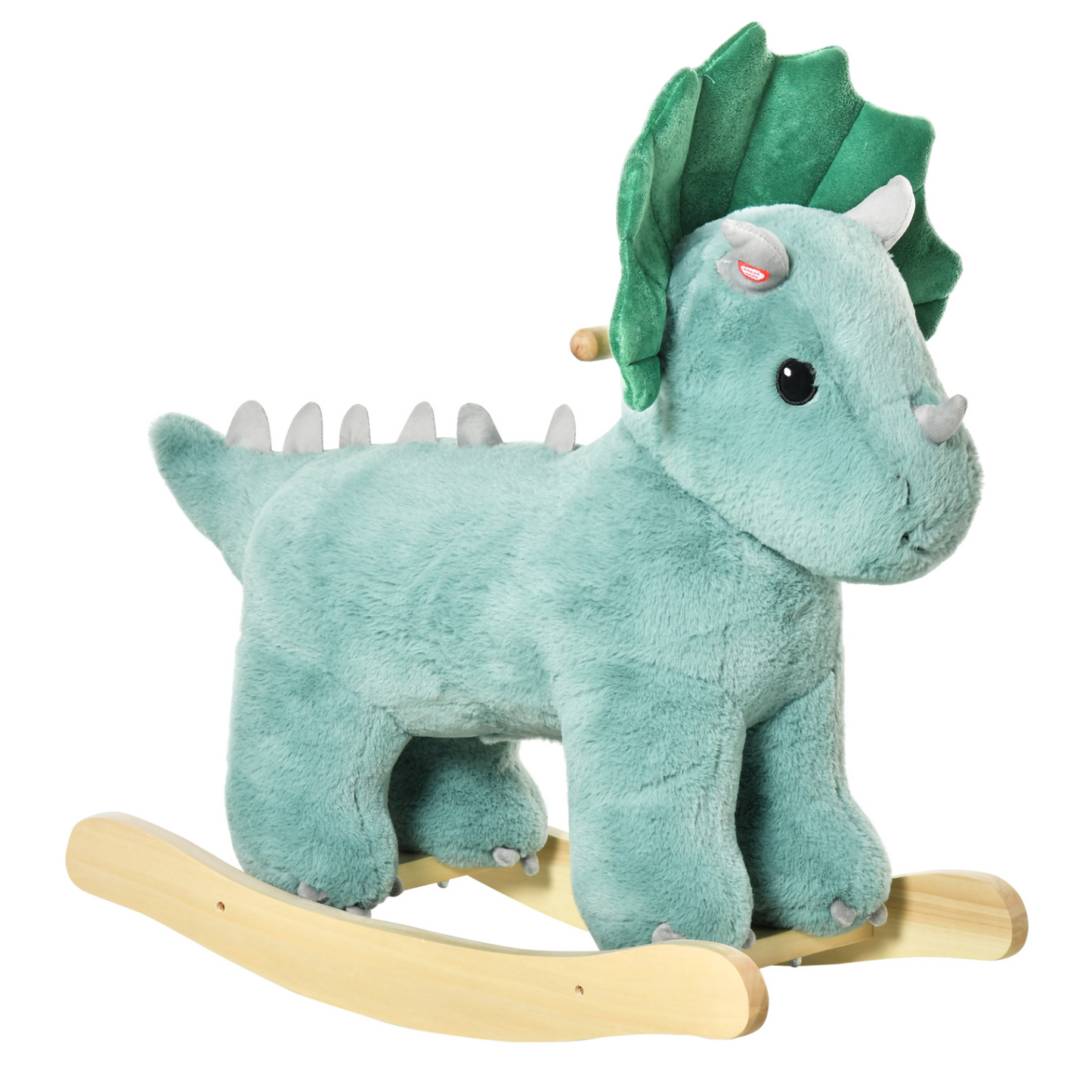 HOMCOM Kids Toddler Rocking Horse Plush Ride On Triceratops Rocker Wooden Base with Sound - Green - BEYRUN