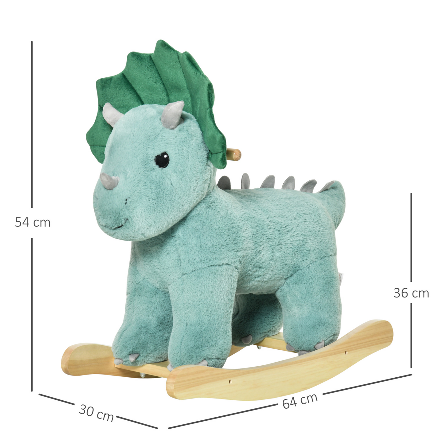 HOMCOM Kids Toddler Rocking Horse Plush Ride On Triceratops Rocker Wooden Base with Sound - Green - BEYRUN