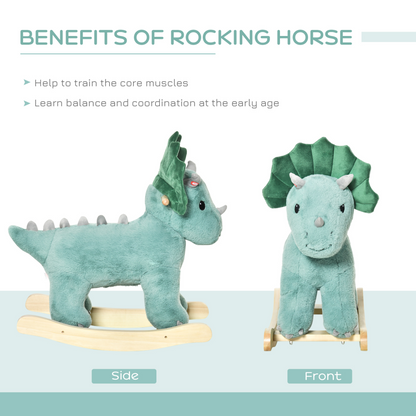 HOMCOM Kids Toddler Rocking Horse Plush Ride On Triceratops Rocker Wooden Base with Sound - Green - BEYRUN