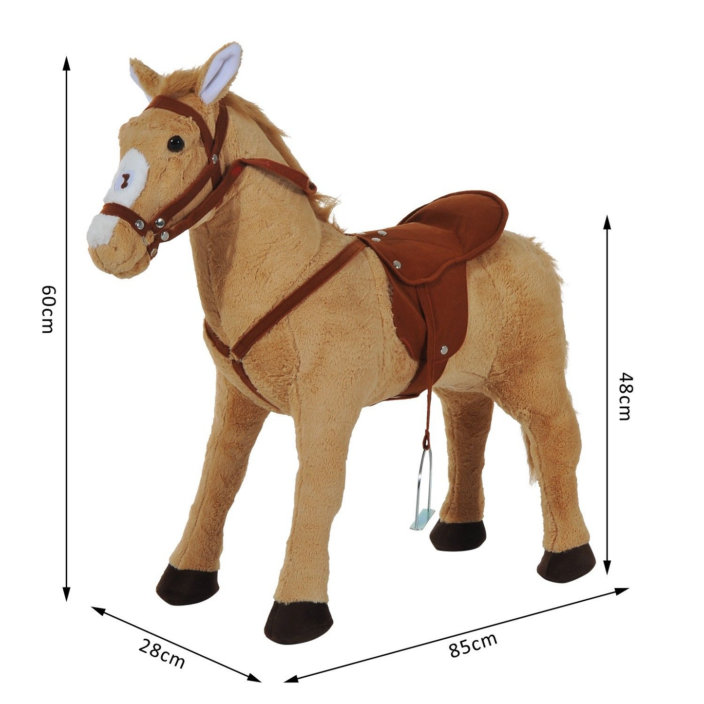 HOMCOM Kids Cuddly Toy Standing Horse Children Plush Soft Pony Ride On Game Play Fun Traditional Gift with Neigh Sound - Beige - BEYRUN