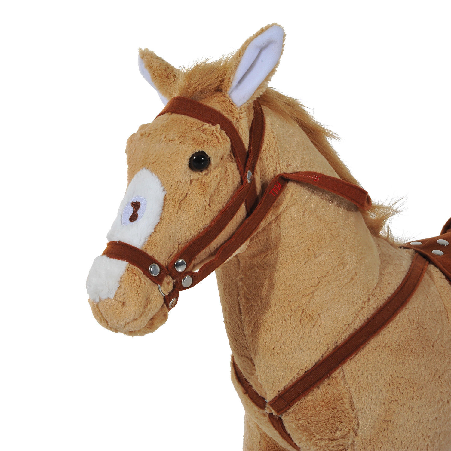 HOMCOM Kids Cuddly Toy Standing Horse Children Plush Soft Pony Ride On Game Play Fun Traditional Gift with Neigh Sound - Beige - BEYRUN