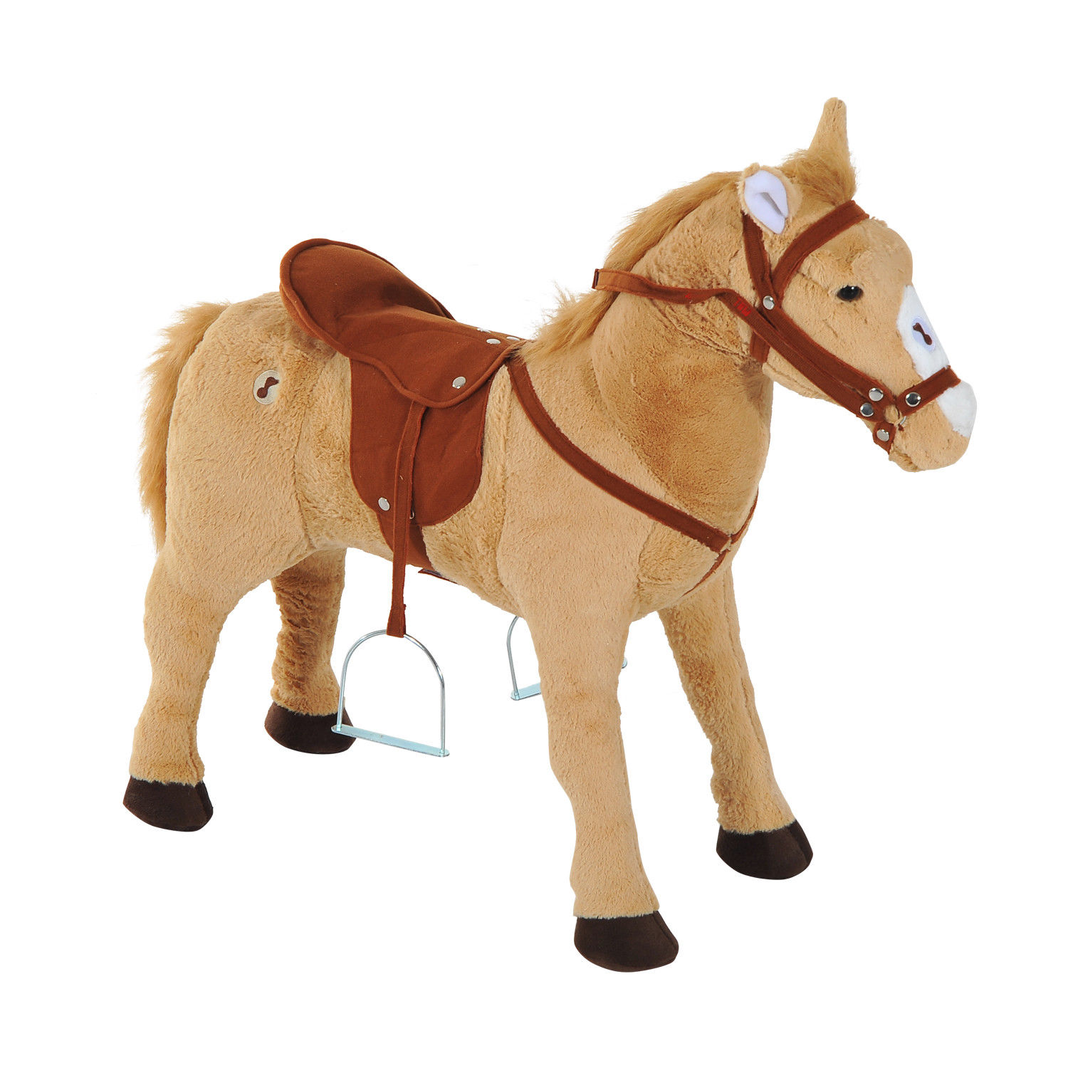 HOMCOM Kids Cuddly Toy Standing Horse Children Plush Soft Pony Ride On Game Play Fun Traditional Gift with Neigh Sound - Beige - BEYRUN